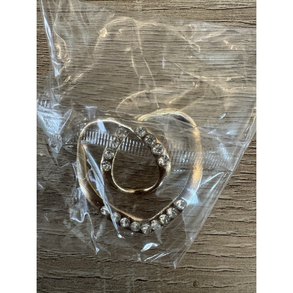 Heart Scarf Clip With Rhinestones, Gold Toned - Picture 2 of 5